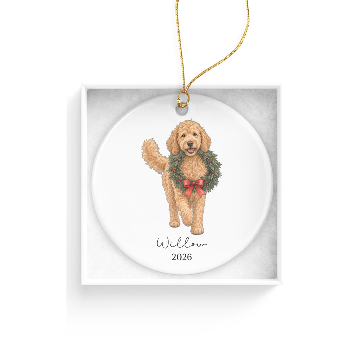 Apricot Goldendoodle Wreath Ornament