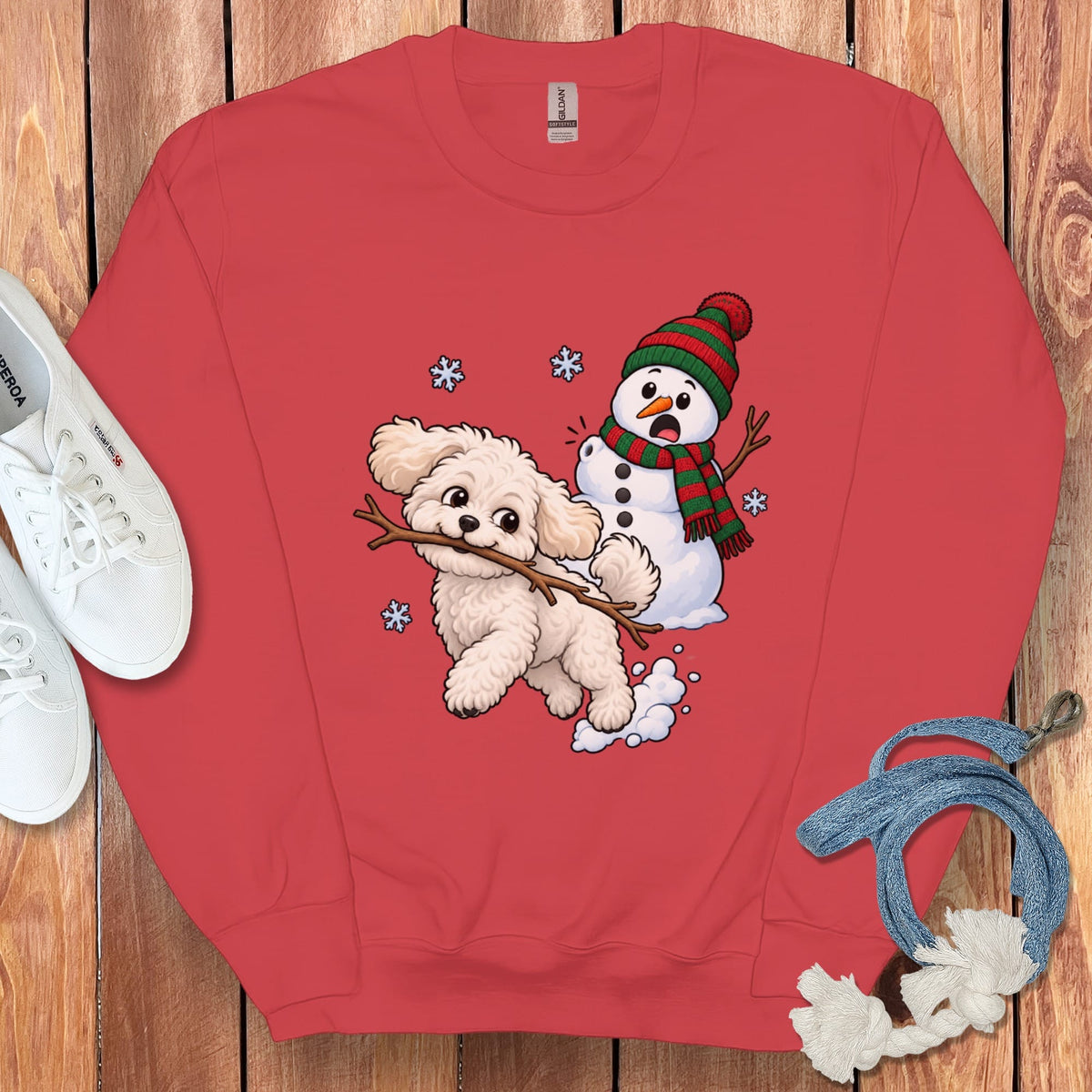 Maltipoo Snowman Sweatshirt in Red / S by Puppy Jo