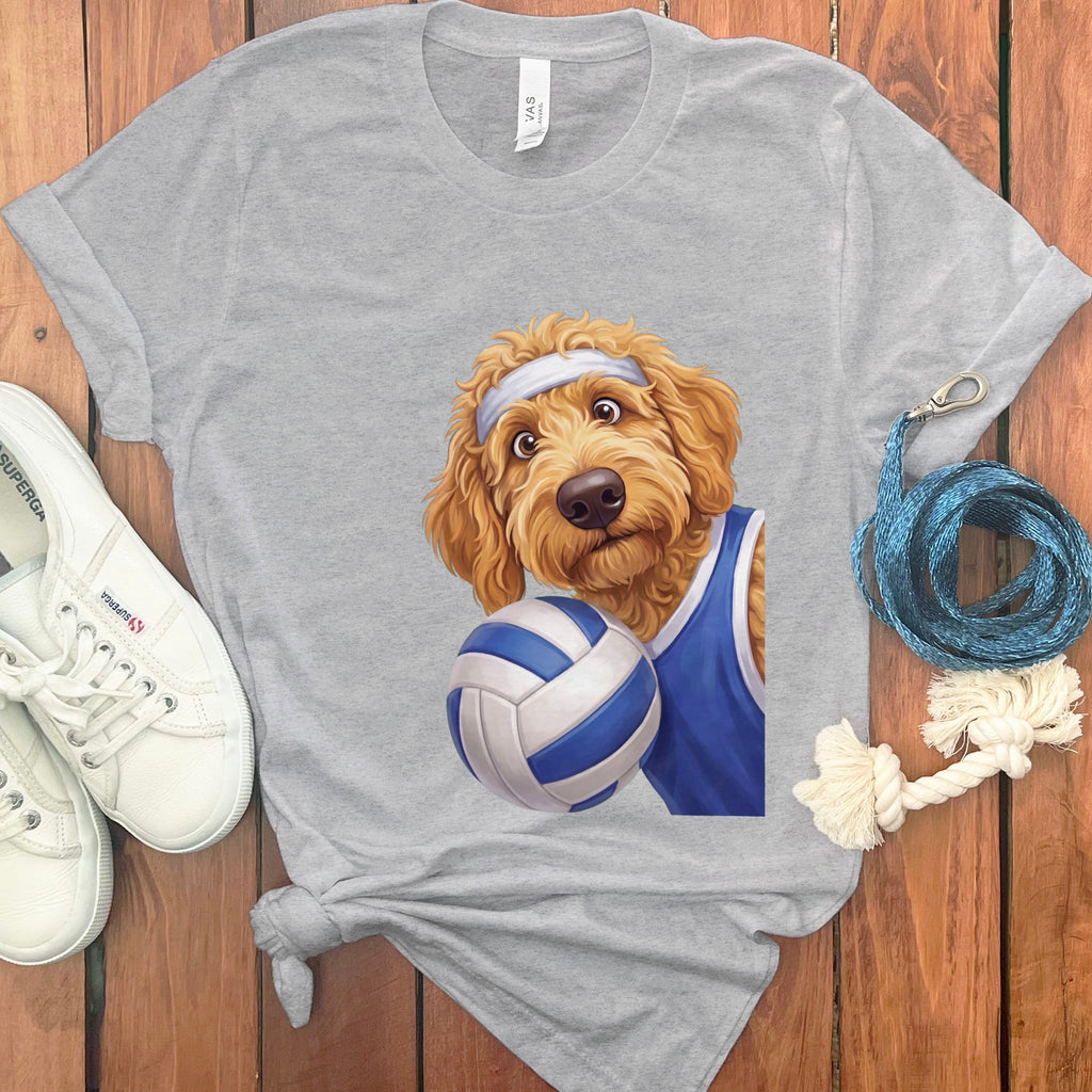 Apricot Goldendoodle Volleyball Player T-Shirt in Athletic Heather / S by Puppy Jo