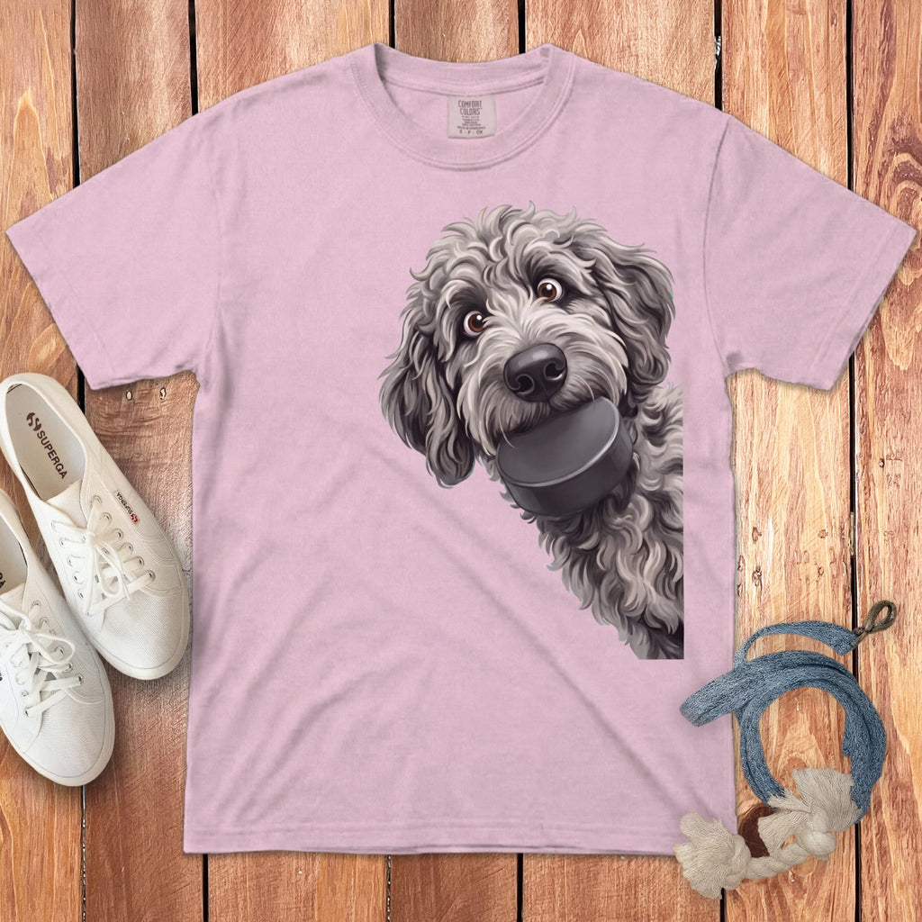 Merle Goldendoodle Hockey Puck Signature T-Shirt in Blossom / S by Puppy Jo