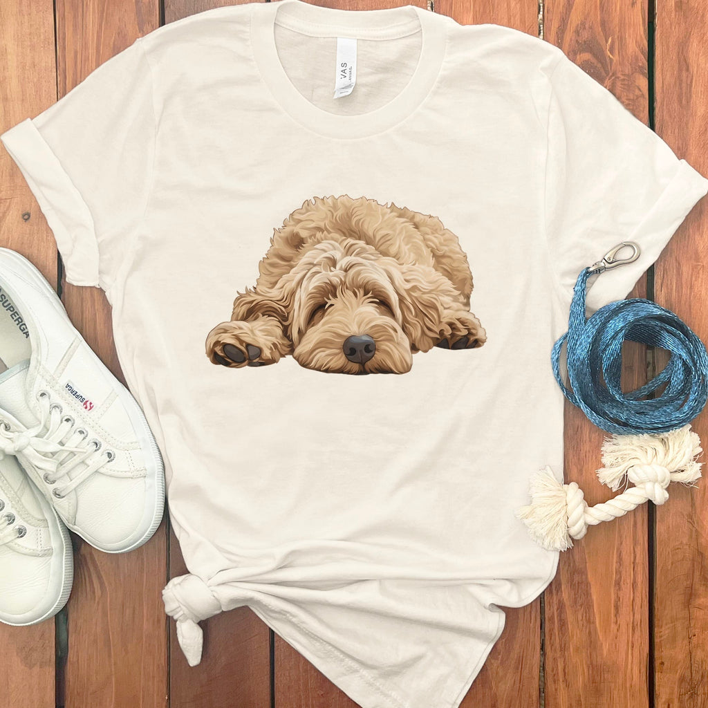 Golden Goldendoodle Snoozing T-Shirt in Natural / S by Puppy Jo