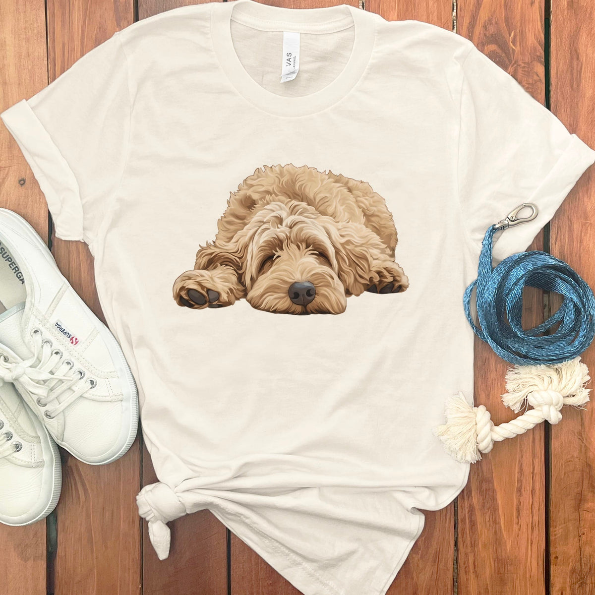 Golden Goldendoodle Snoozing T-Shirt in Natural / S by Puppy Jo