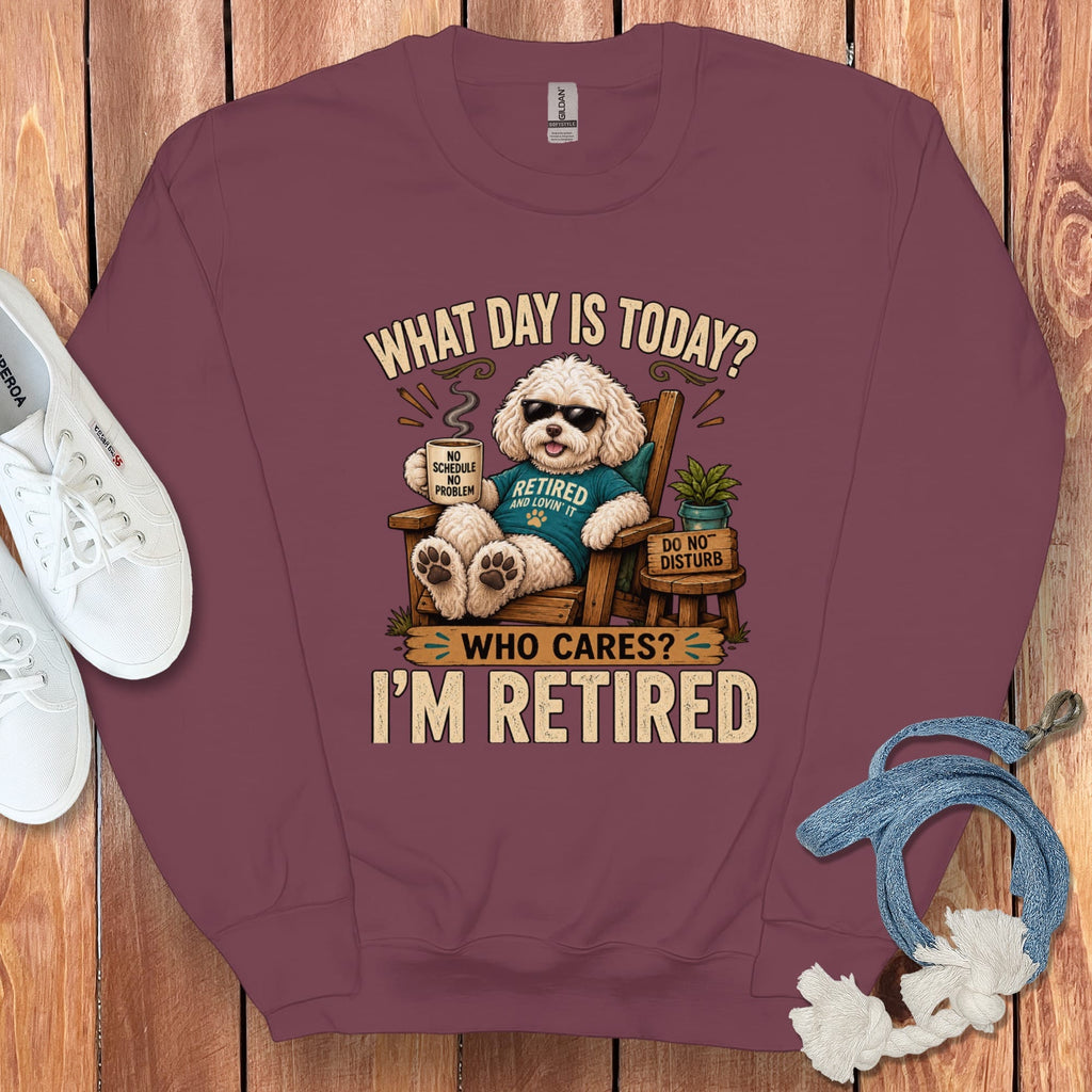 I'm Retired Maltipoo Sweatshirt in Maroon / S by Puppy Jo