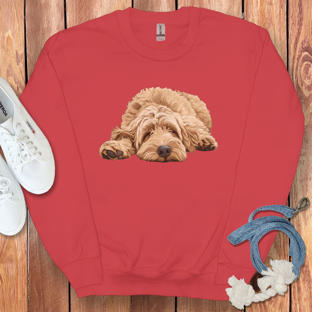 Golden Goldendoodle Snoozing Sweatshirt in Red / S by Puppy Jo
