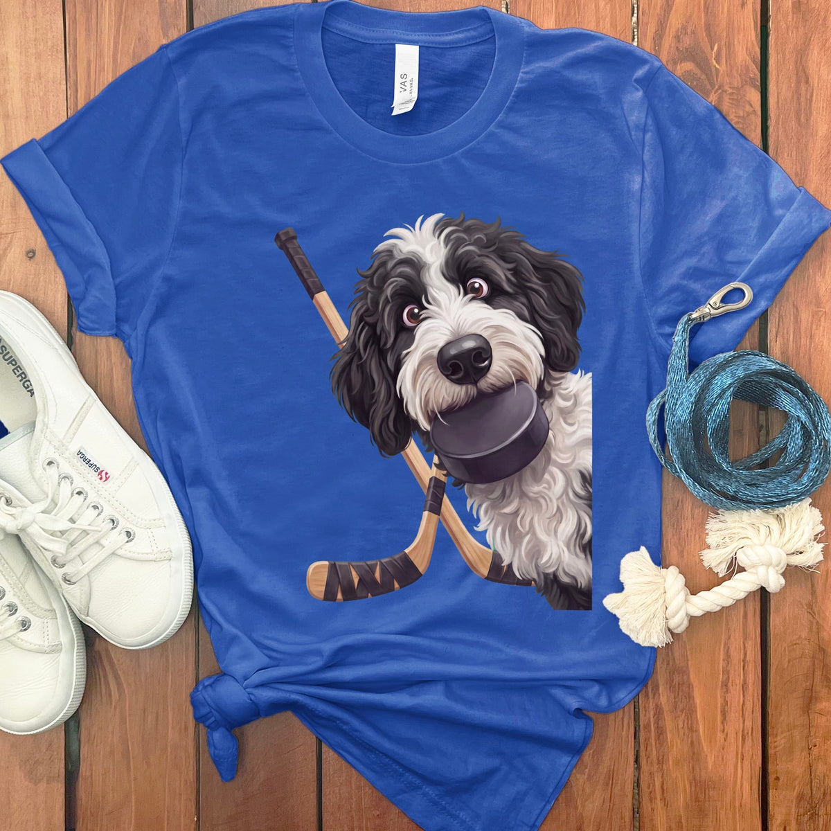 Sheepadoodle Hockey T-Shirt in True Royal / S by Puppy Jo