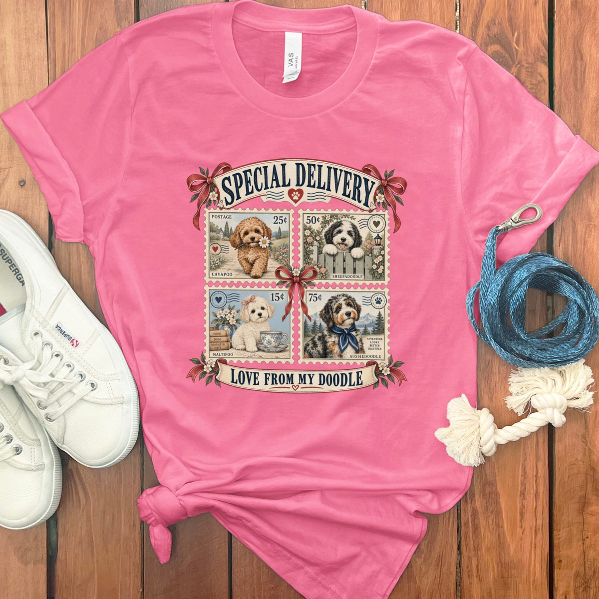 Doodle Stamp T-Shirt in Charity Pink / S by Puppy Jo