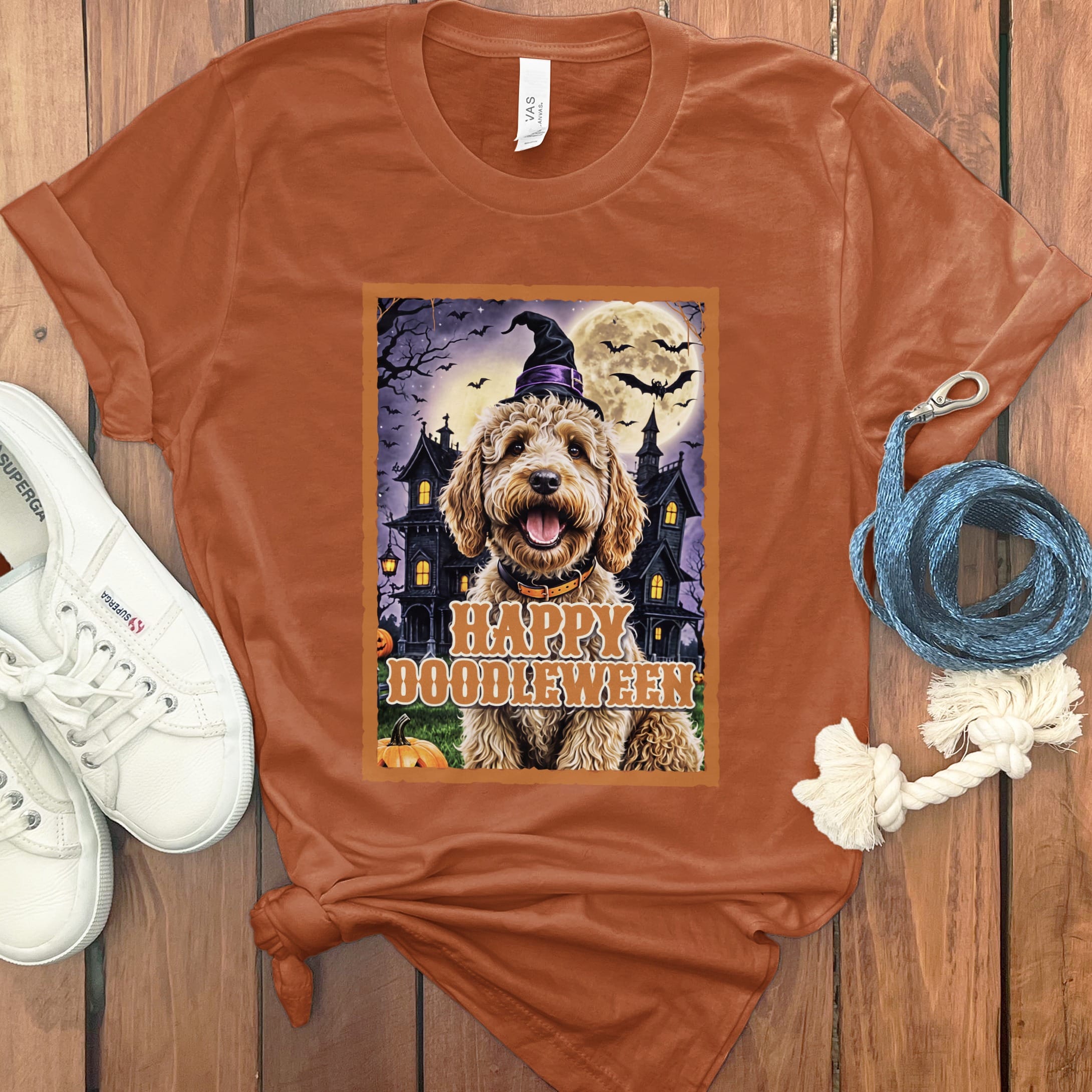 Golden Goldendoodle Happy Doodleween T-Shirt in Autumn / S by Puppy Jo
