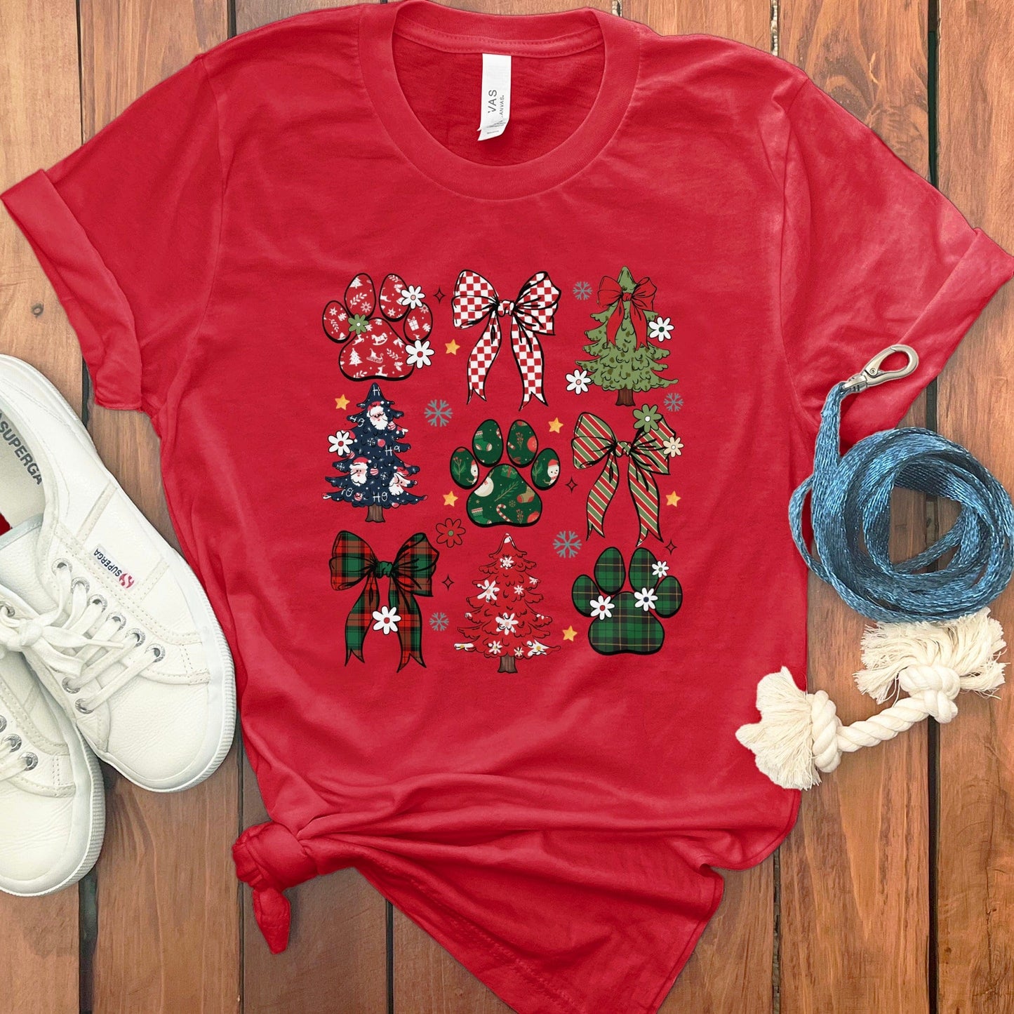Festive Holiday Dog Paw Prints Graphic Shirt product type