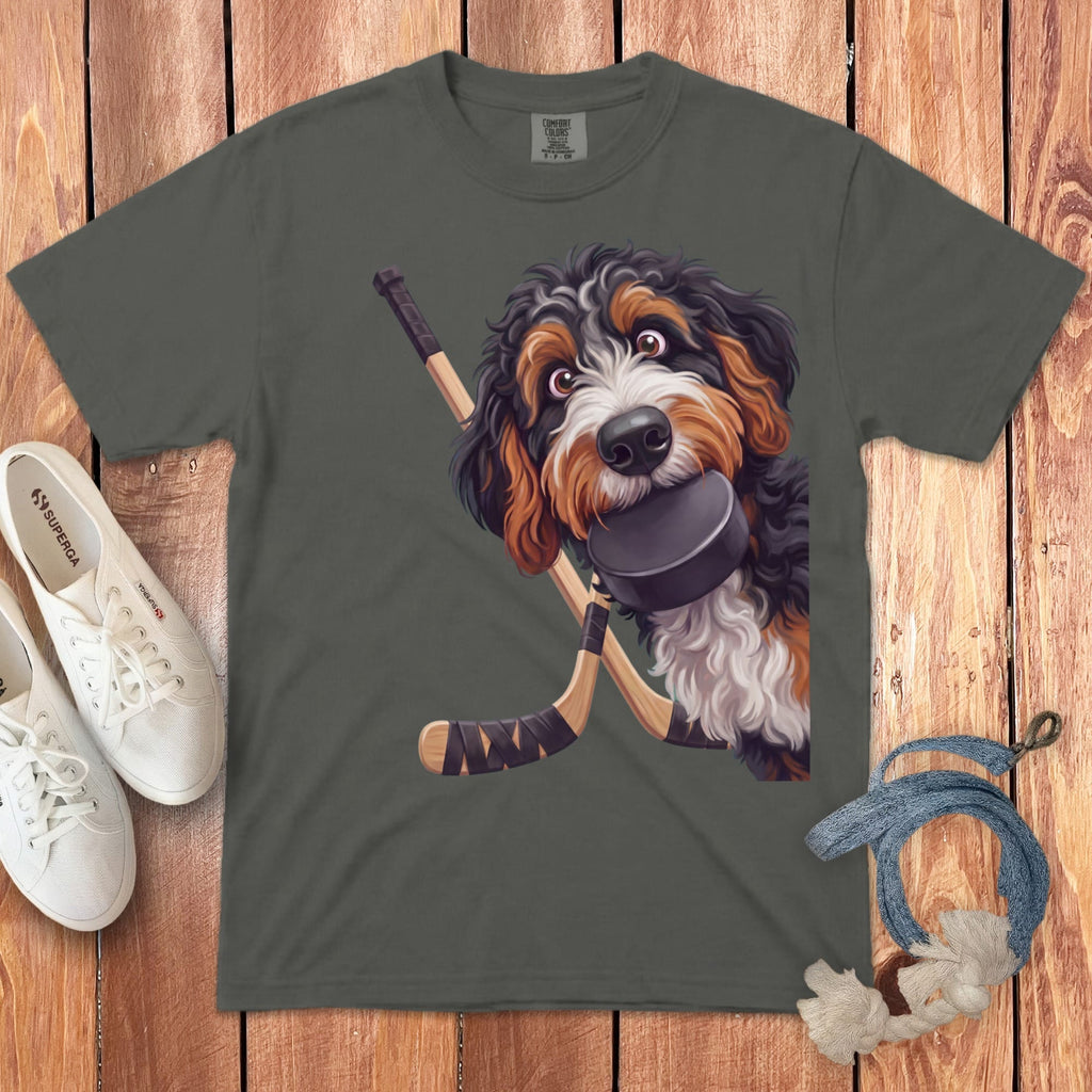 Bernedoodle Hockey Signature T-Shirt in Pepper / S by Puppy Jo