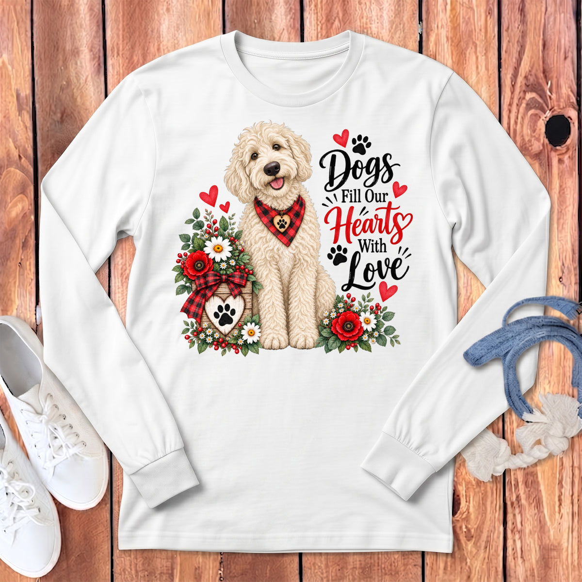 Cream Goldendoodle Hearts Love Long Sleeve T-Shirt