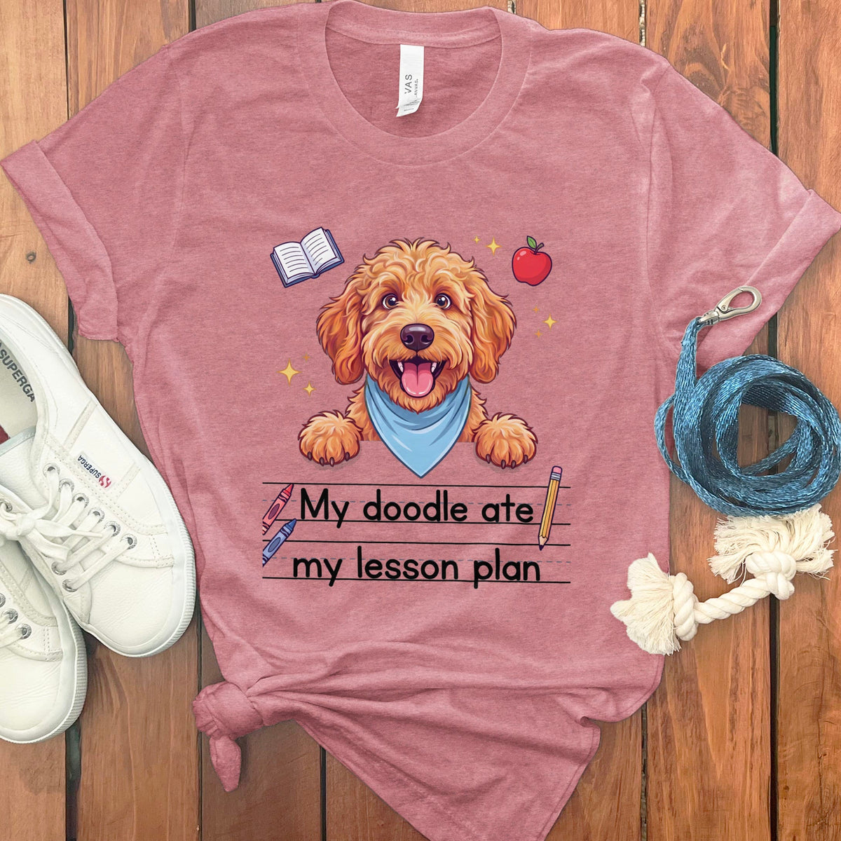 Apricot Goldendoodle Ate Lesson T-Shirt in Heather Mauve / S by Puppy Jo