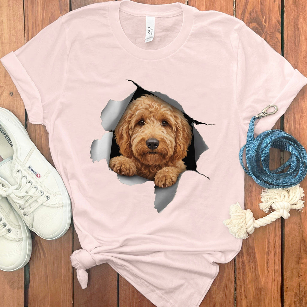 Cute Puppy's Face Breaking Through Wall T-shirt