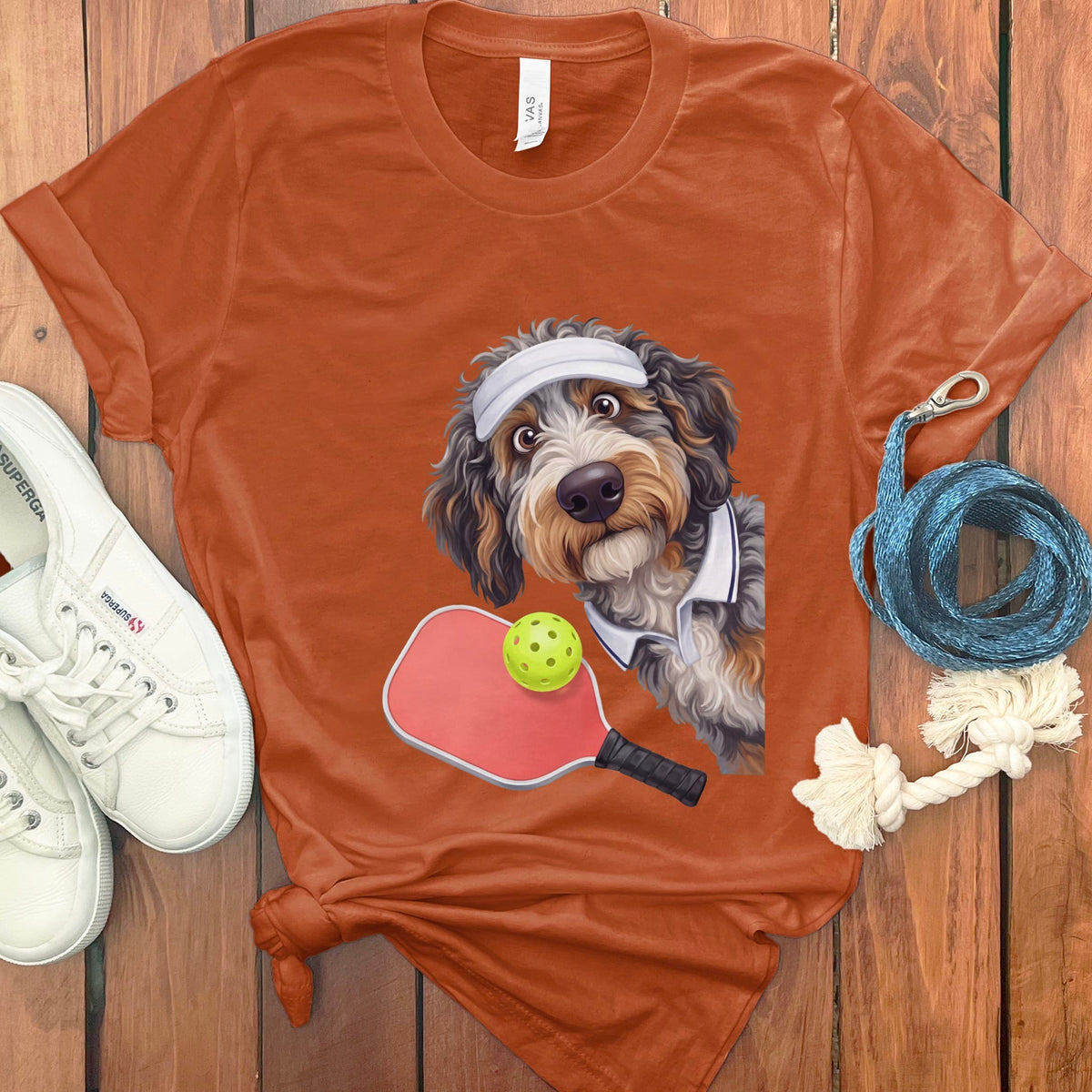Aussiedoodle Pickleball Player T-Shirt in Autumn / S by Puppy Jo