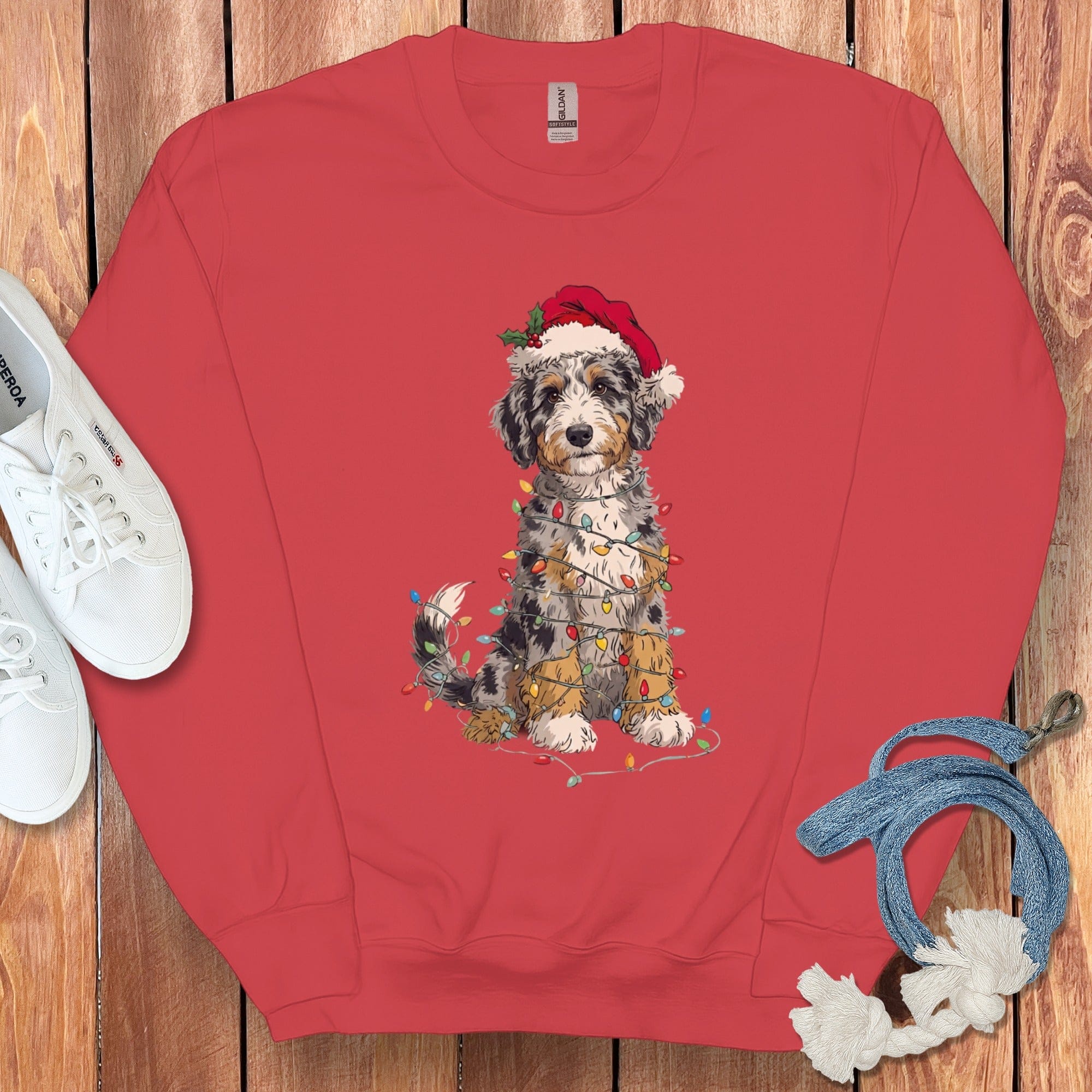 Christmas Dog in Santa Hat Festive Lights Design