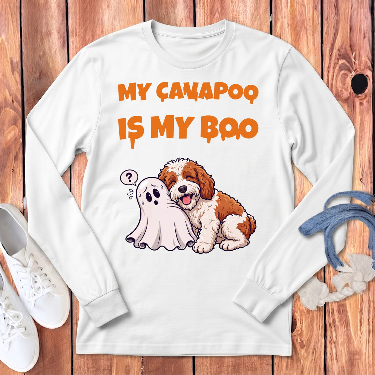 Cavapoo My Boo Long Sleeve T-Shirt in White / S by Puppy Jo