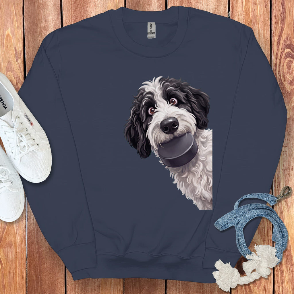 Sheepadoodle Hockey Puck Sweatshirt in Navy / S by Puppy Jo