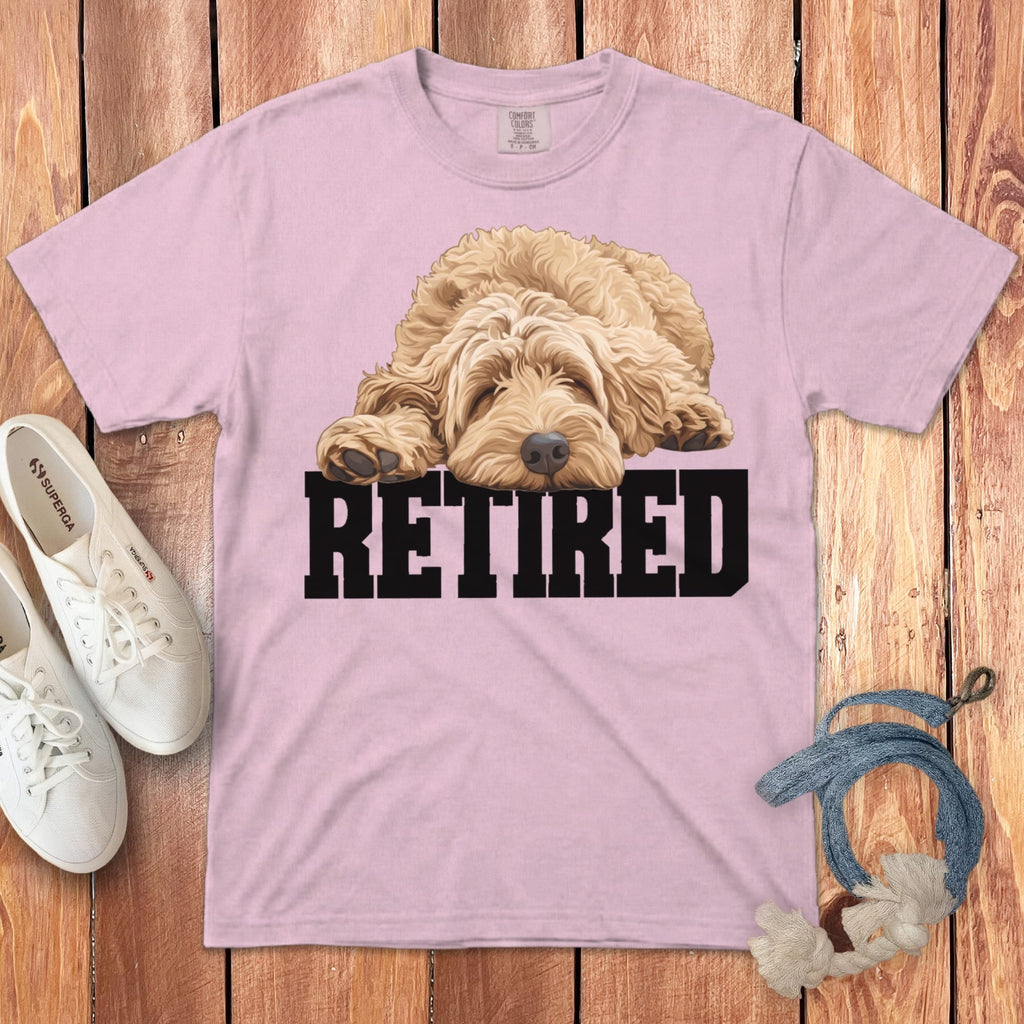 Retired Sleeping Golden Goldendoodle Signature T-Shirt in Blossom / S by Puppy Jo