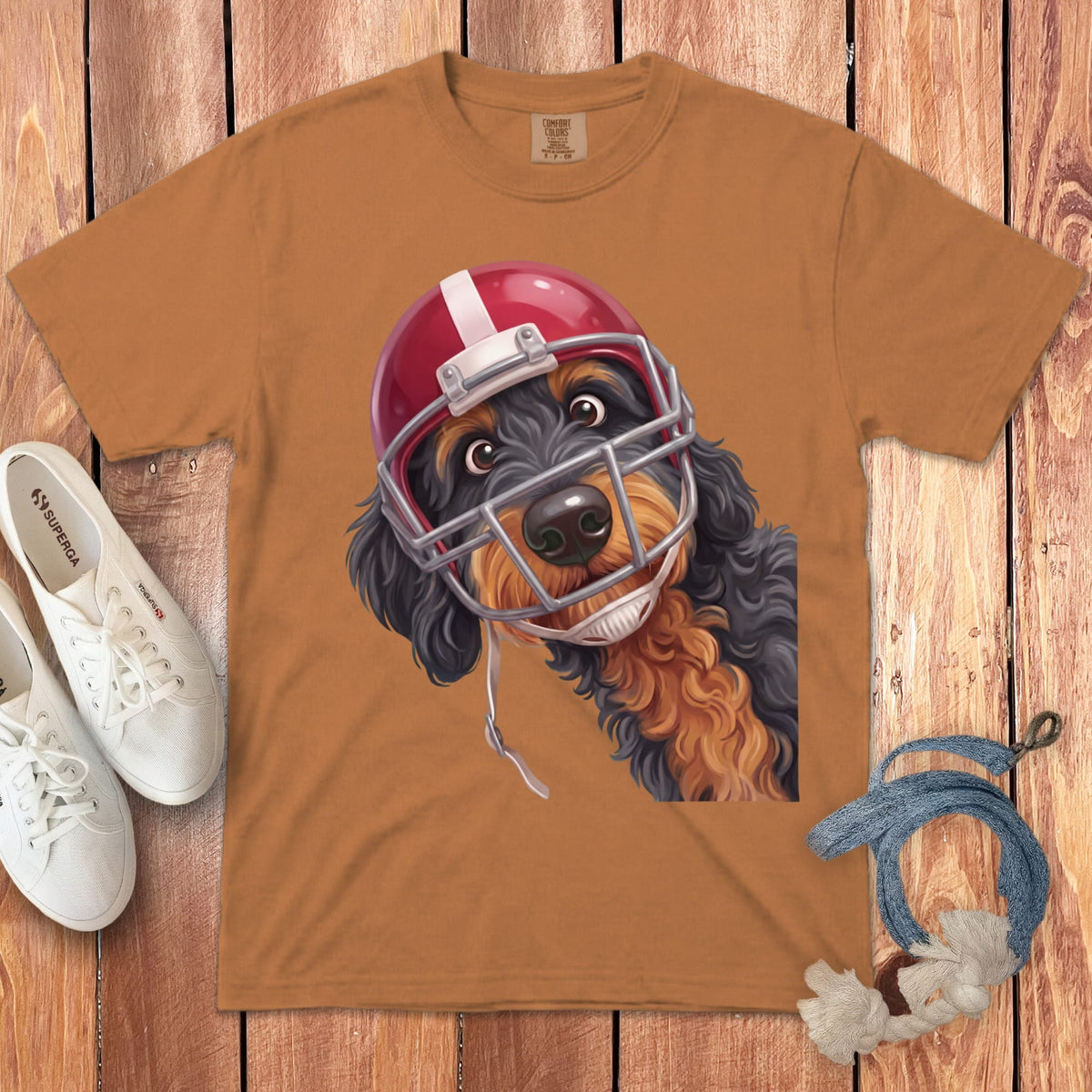 Phantom Goldendoodle Football Helmet Signature T-Shirt in Yam / S by Puppy Jo