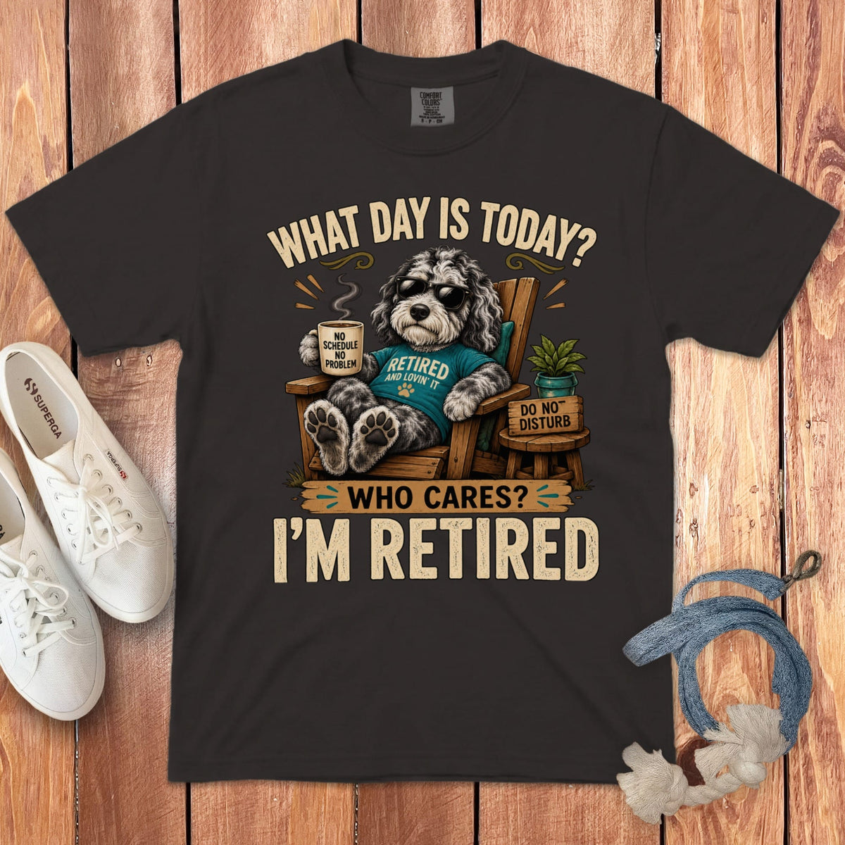 I'm Retired Merle Goldendoodle Signature T-Shirt in Graphite / S by Puppy Jo