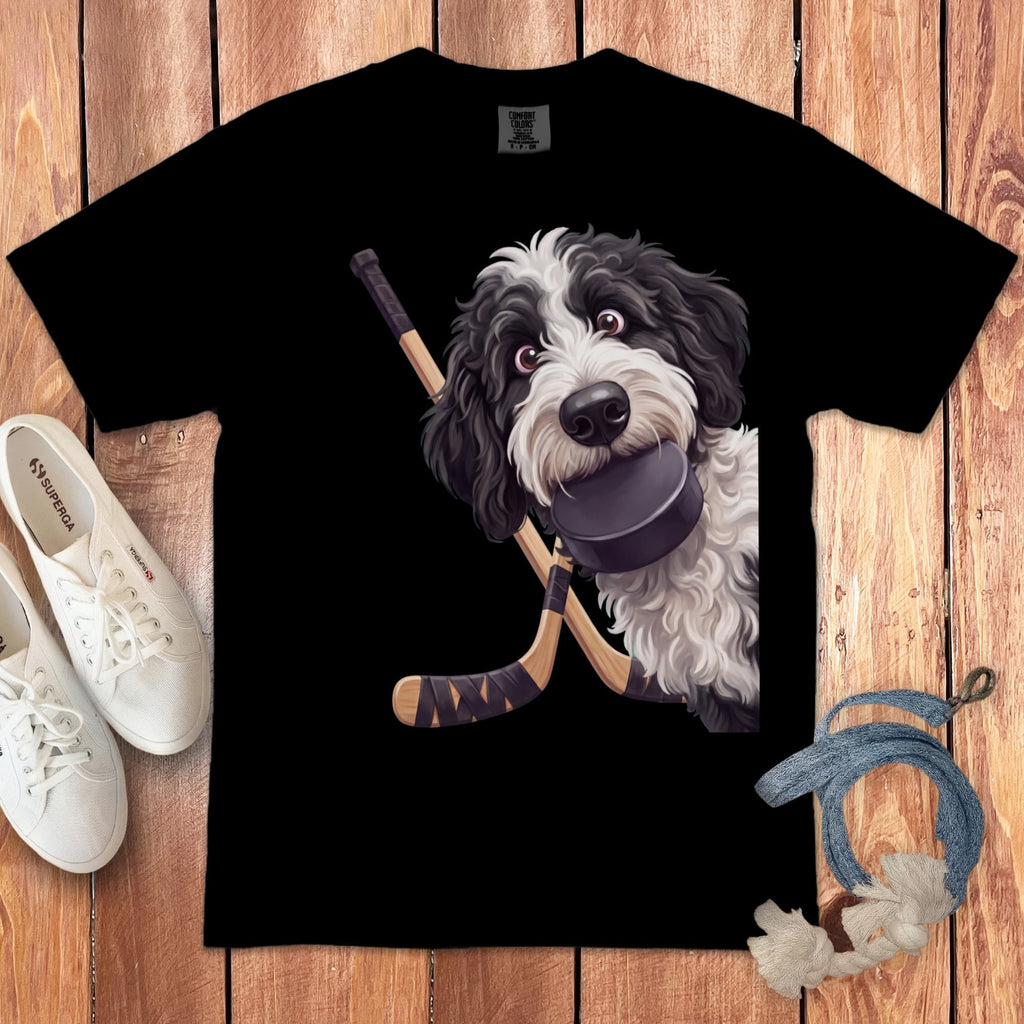 Sheepadoodle Hockey Signature T-Shirt in Black / S by Puppy Jo