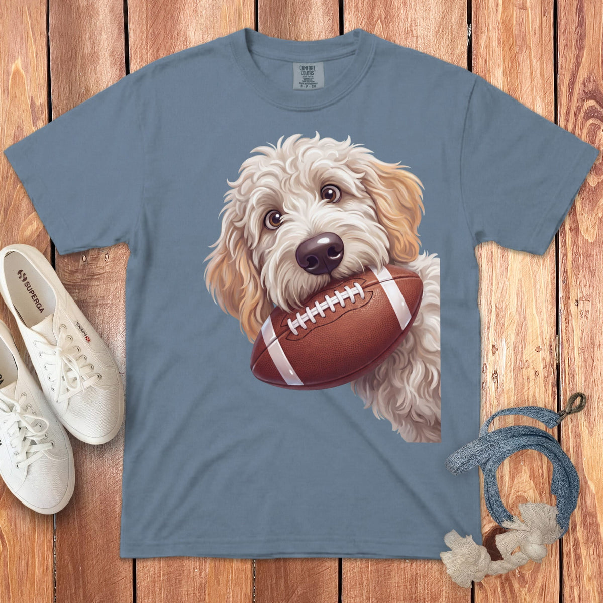 Maltipoo Football Signature T-Shirt in Blue Jean / S by Puppy Jo