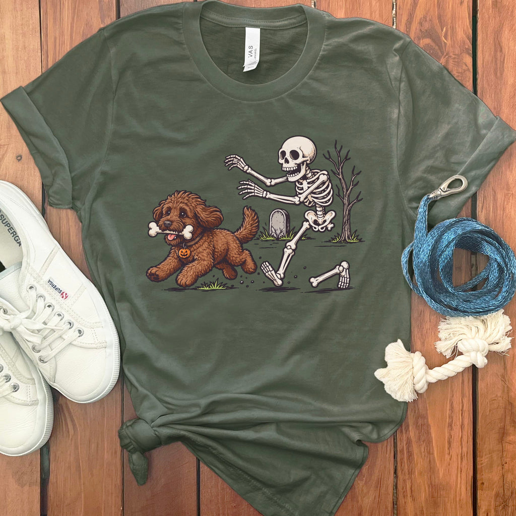 Chocolate Goldendoodle Bone Thief T-Shirt in Military Green / S by Puppy Jo