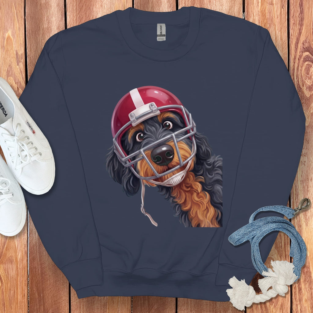 Phantom Goldendoodle Football Helmet Sweatshirt in Navy / S by Puppy Jo