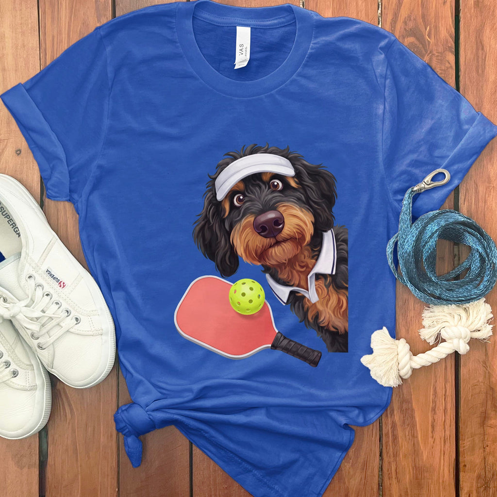 Phantom Goldendoodle Pickleball Player T-Shirt in True Royal / S by Puppy Jo