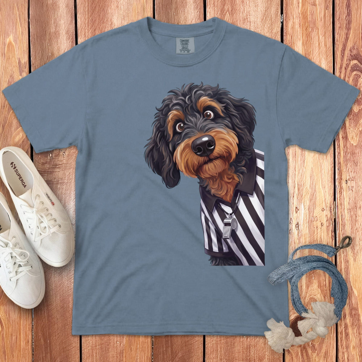 Phantom Goldendoodle Football Referee Signature T-Shirt in Blue Jean / S by Puppy Jo