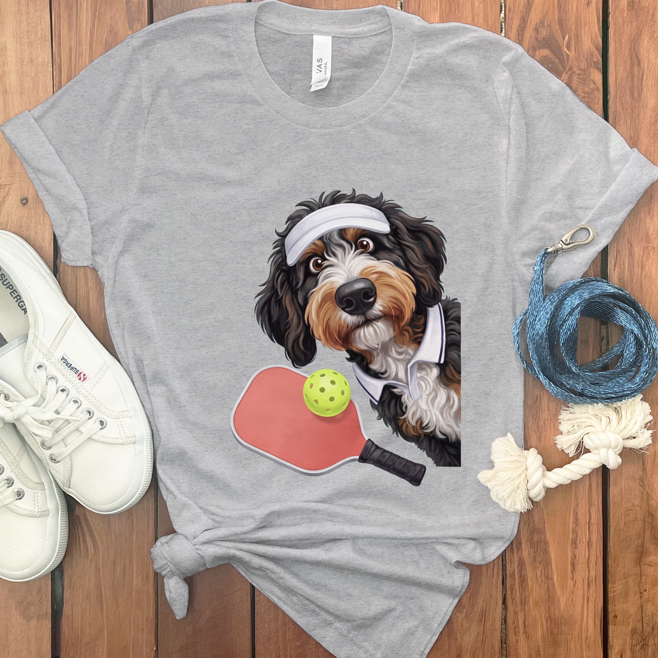 Bernedoodle Pickleball Player T-Shirt in Athletic Heather / S by Puppy Jo