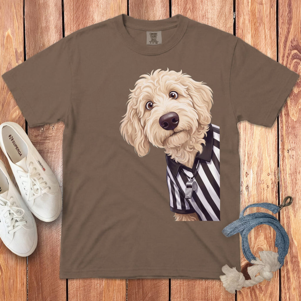 Cream Goldendoodle Football Referee Signature T-Shirt in Espresso / S by Puppy Jo
