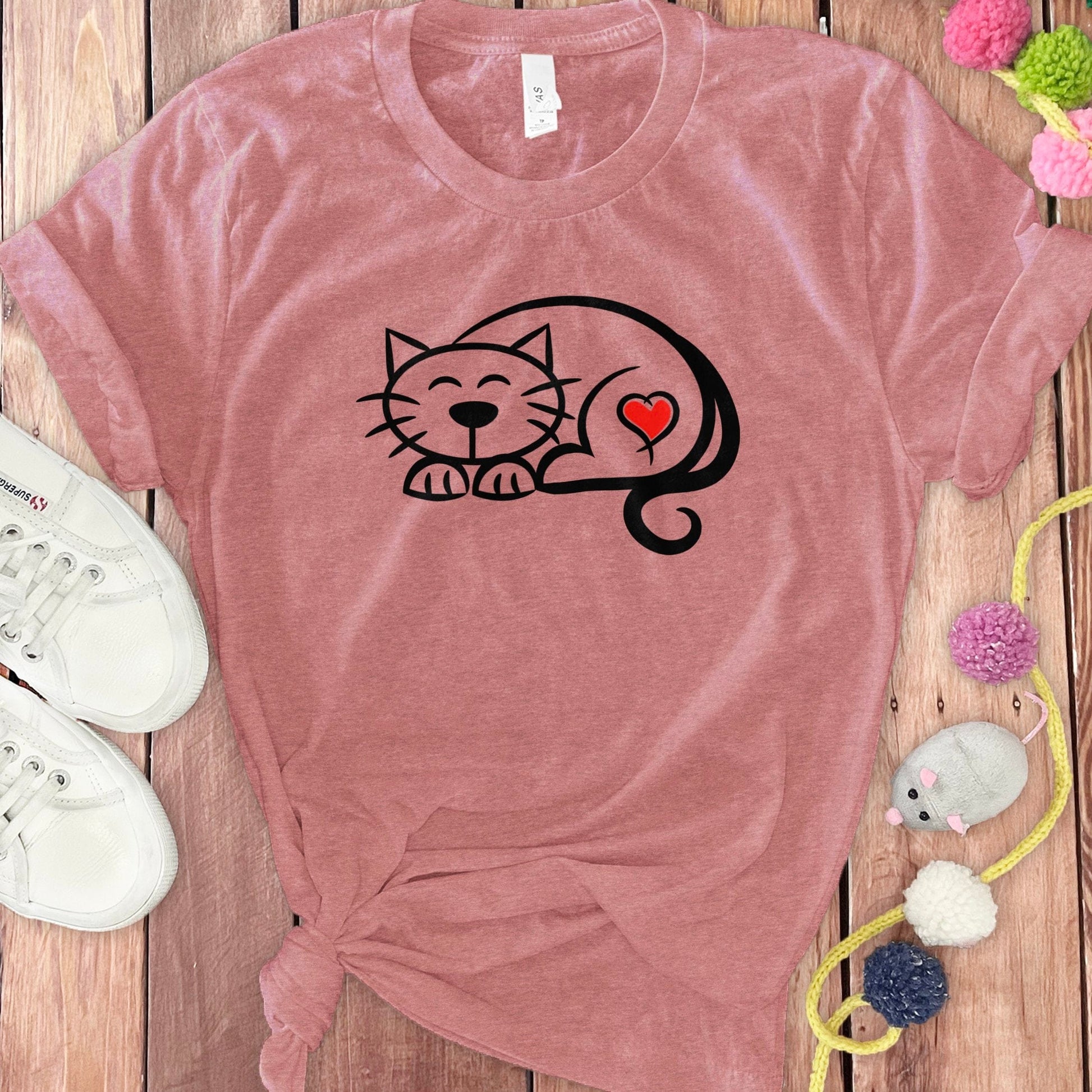 Cute Smiling Cat with Heart Graphic T-Shirt product