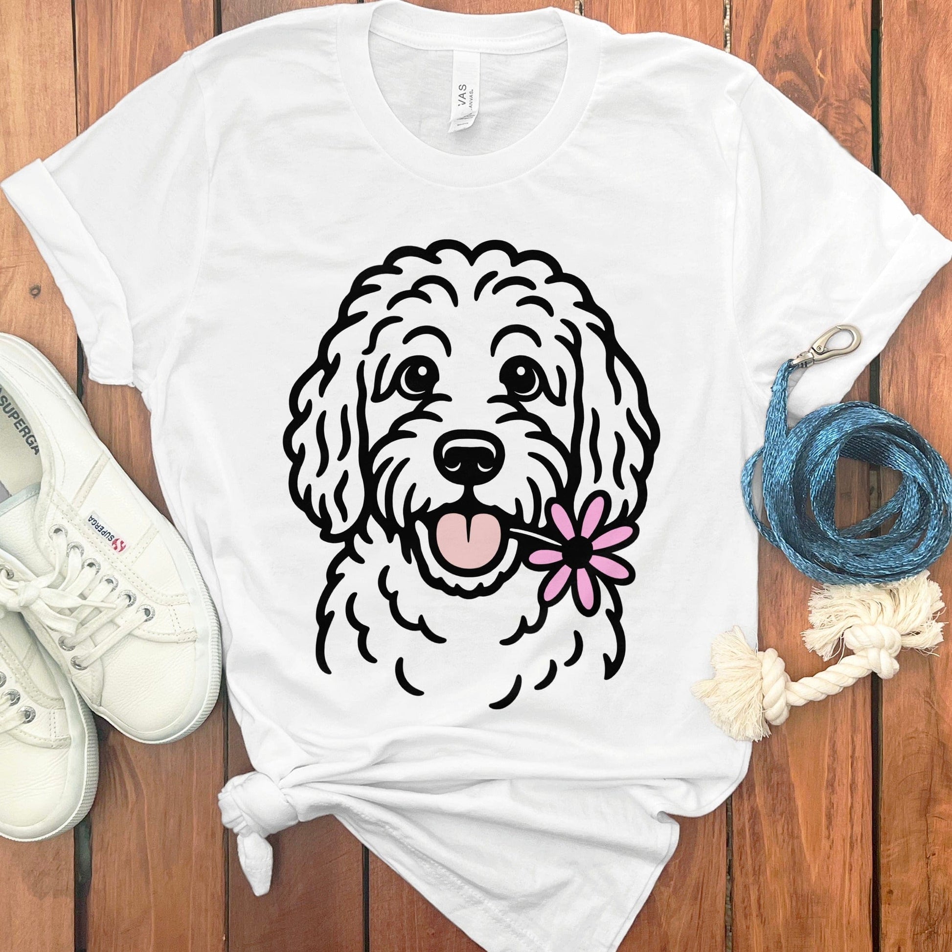 Cute Happy Dog with Flower Graphic Shirt product type