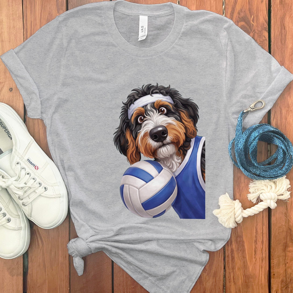 Bernedoodle Volleyball Player T-Shirt in Athletic Heather / S by Puppy Jo