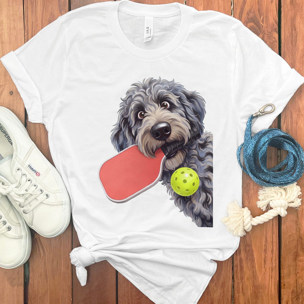 Merle Goldendoodle Pickleball T-Shirt in White / S by Puppy Jo