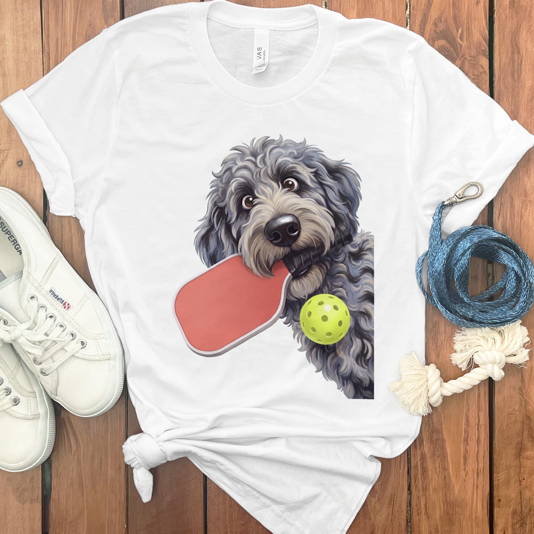 Merle Goldendoodle Pickleball T-Shirt in White / S by Puppy Jo