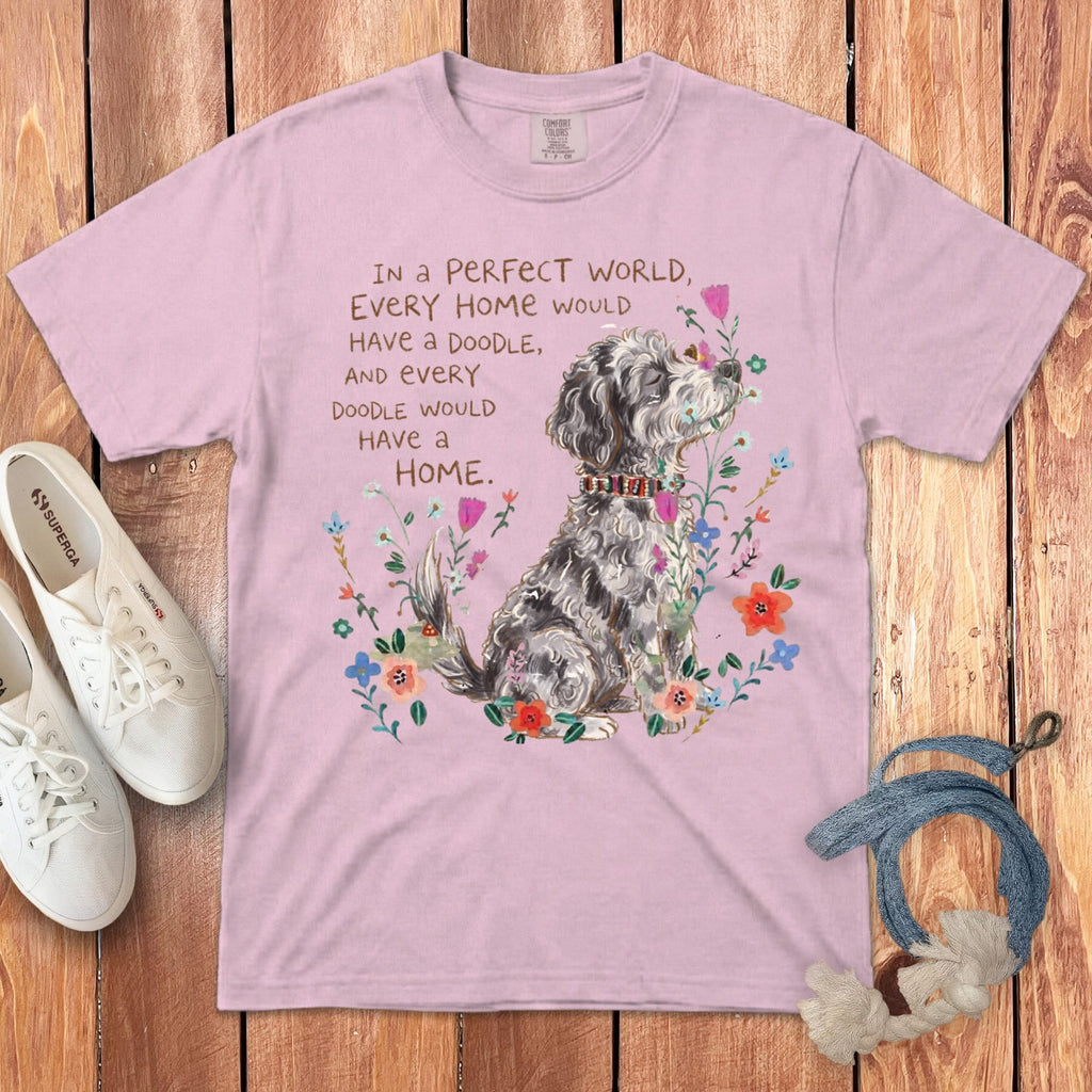 Perfect World Merle Goldendoodle Signature T-Shirt in Blossom / S by Puppy Jo