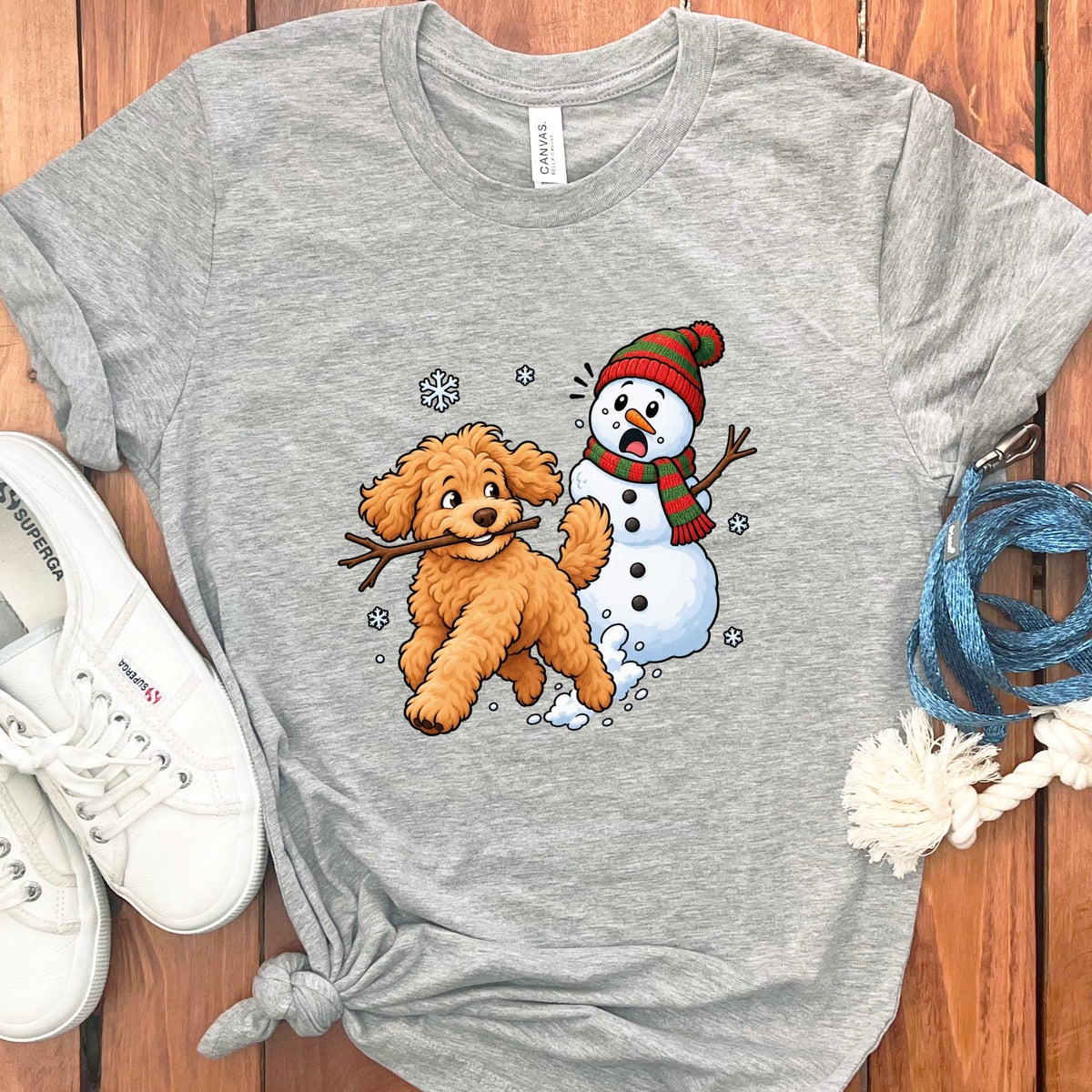 Golden Goldendoodle Snowman T-Shirt in Athletic Heather / S by Puppy Jo