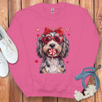 Cute Puppy with Heart Glasses Pink Sweatshirt