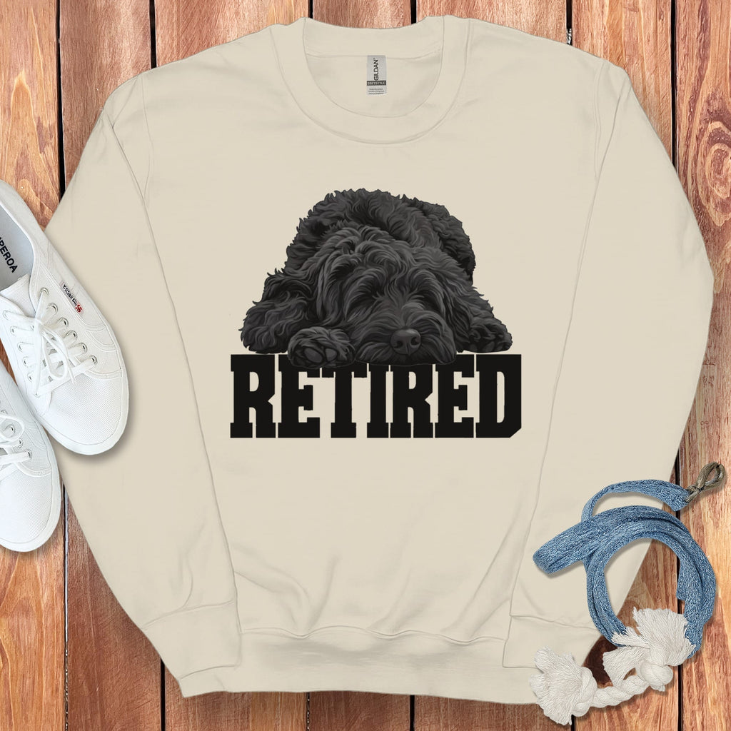 Retired Sleeping Black Goldendoodle Sweatshirt in Sand / S by Puppy Jo