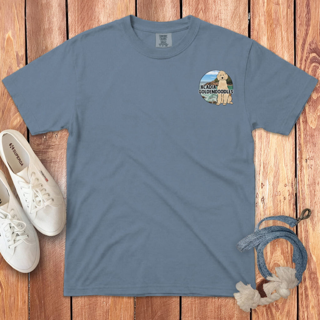 Acadia Goldendoodles Logo Signature T-Shirt in Blue Jean / S by Puppy Jo