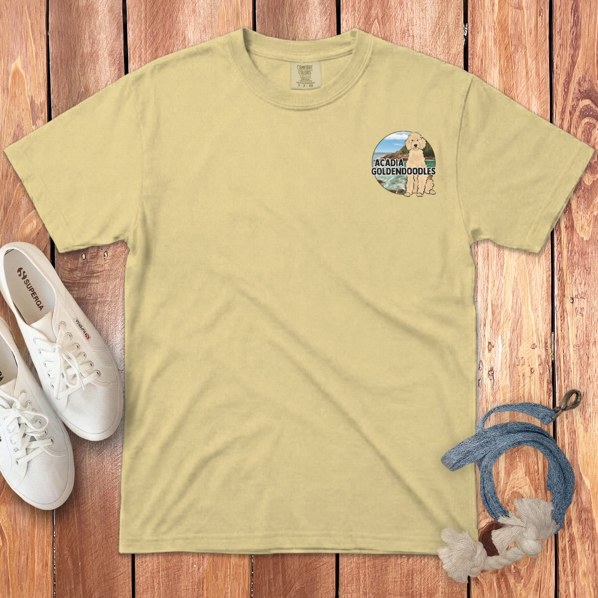 Acadia Goldendoodles Logo Signature T-Shirt in Butter / S by Puppy Jo