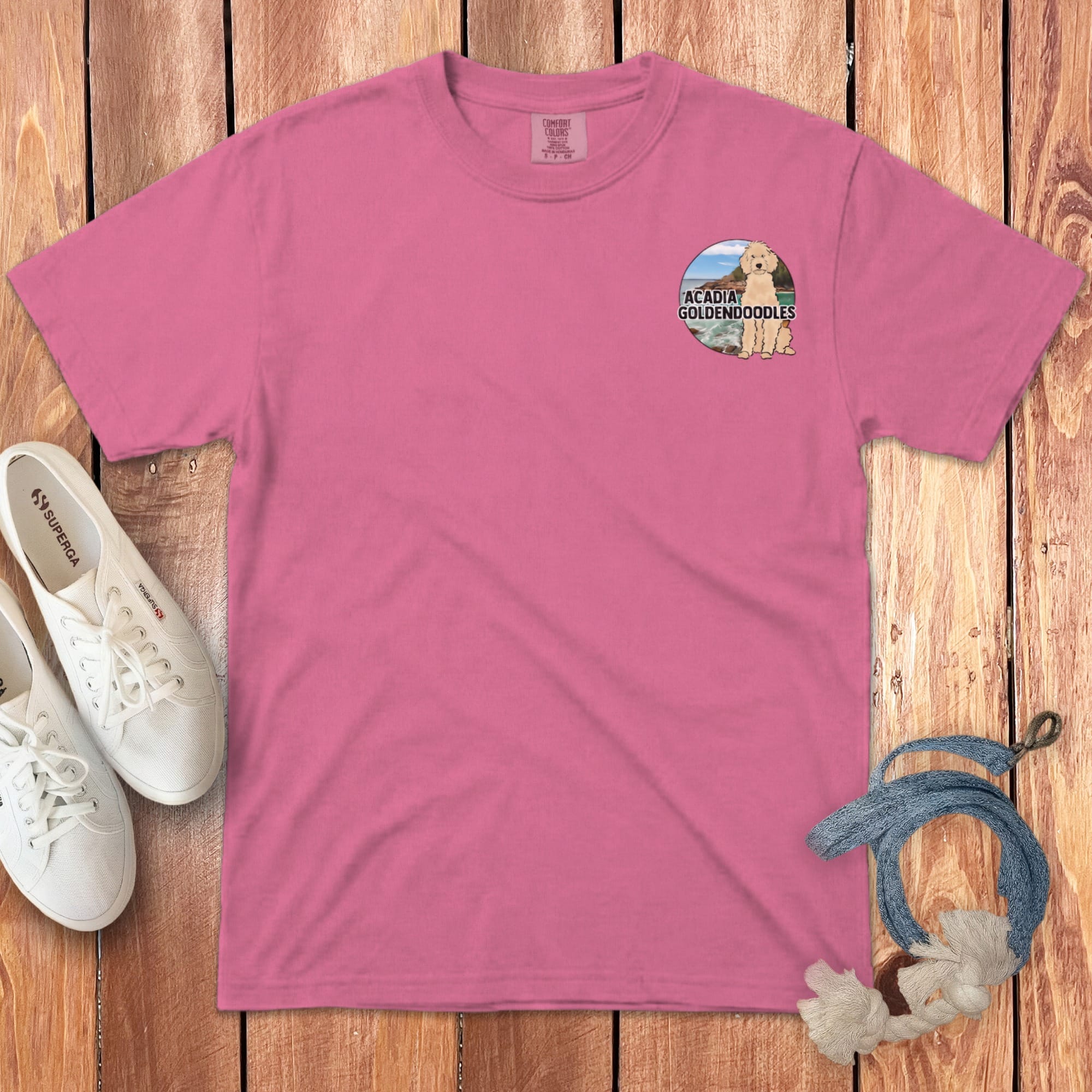 Acadia Goldendoodles Logo Signature T-Shirt in Crunchberry / S by Puppy Jo
