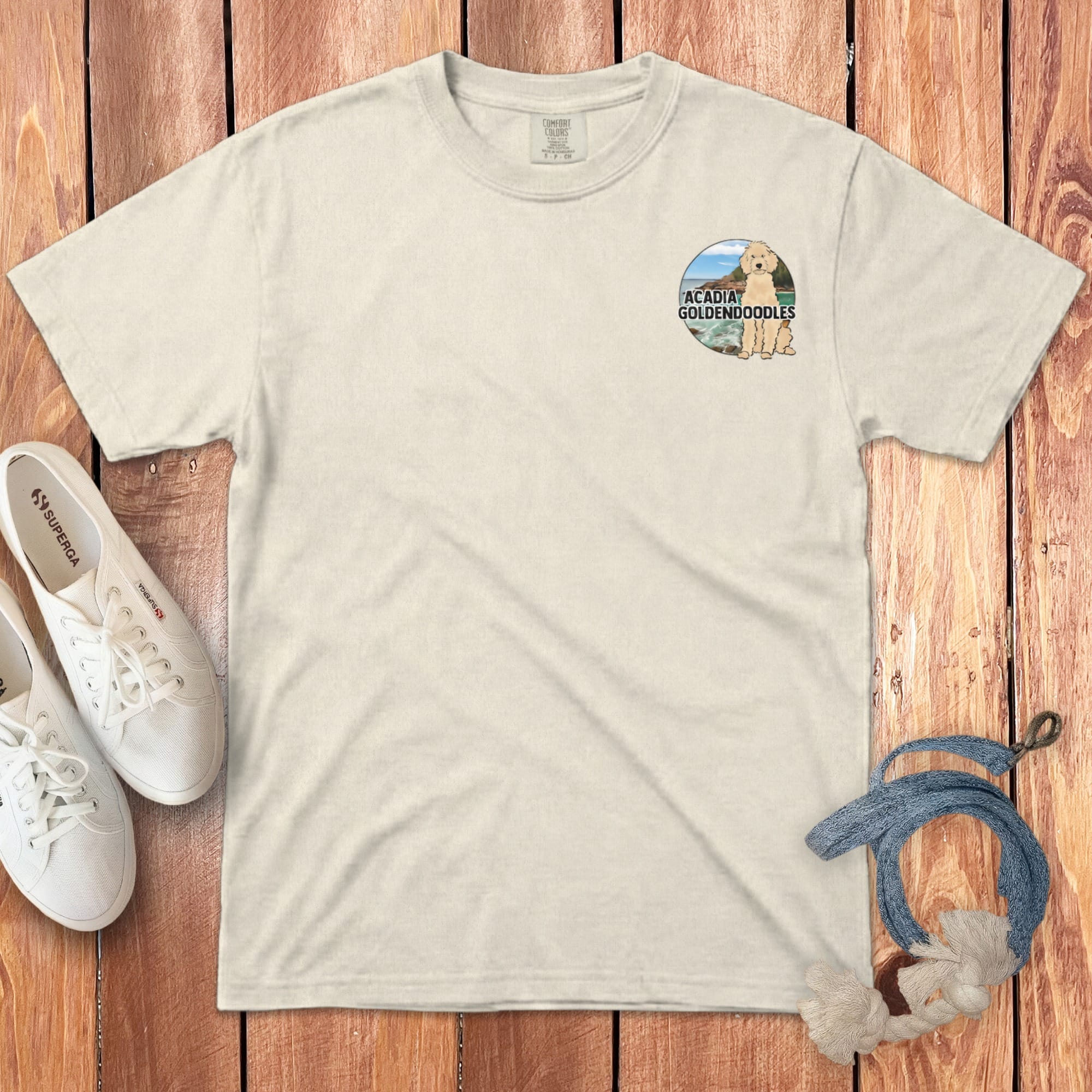 Acadia Goldendoodles Logo Signature T-Shirt in Ivory / S by Puppy Jo