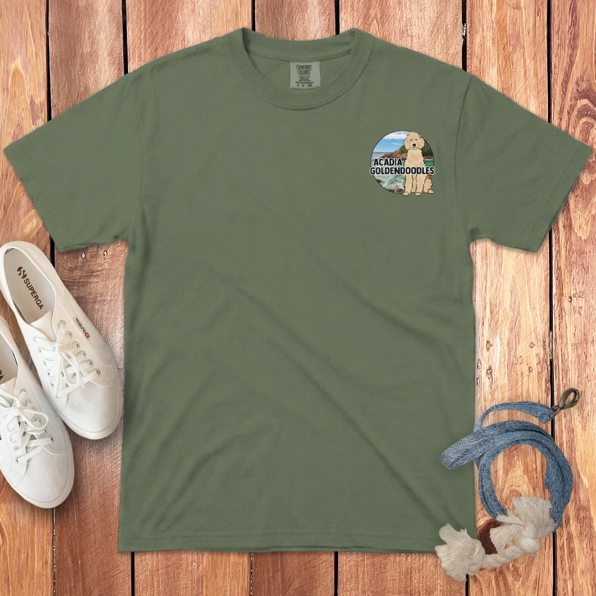 Acadia Goldendoodles Logo Signature T-Shirt in Moss / S by Puppy Jo