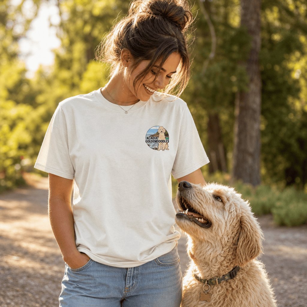 Acadia Goldendoodles Logo Signature T-Shirt in by Puppy Jo