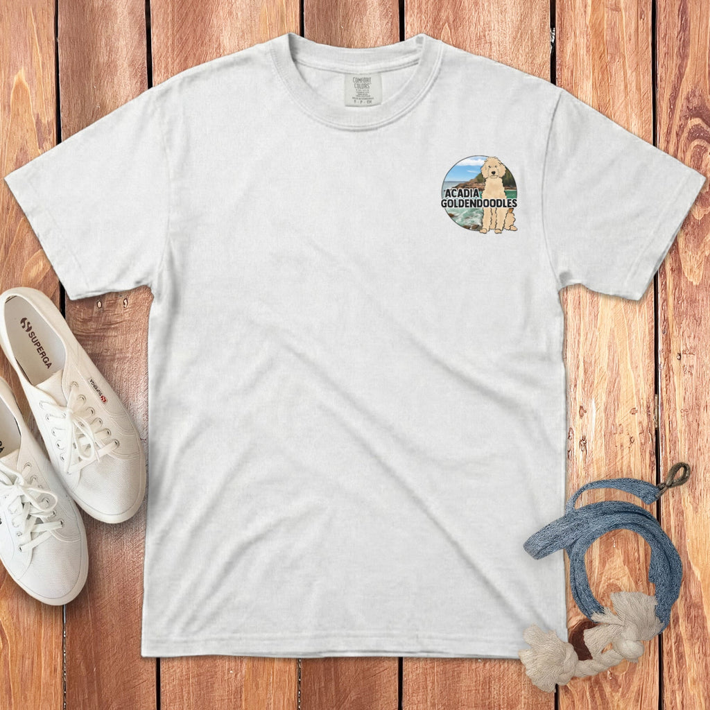Acadia Goldendoodles Logo Signature T-Shirt in White / S by Puppy Jo