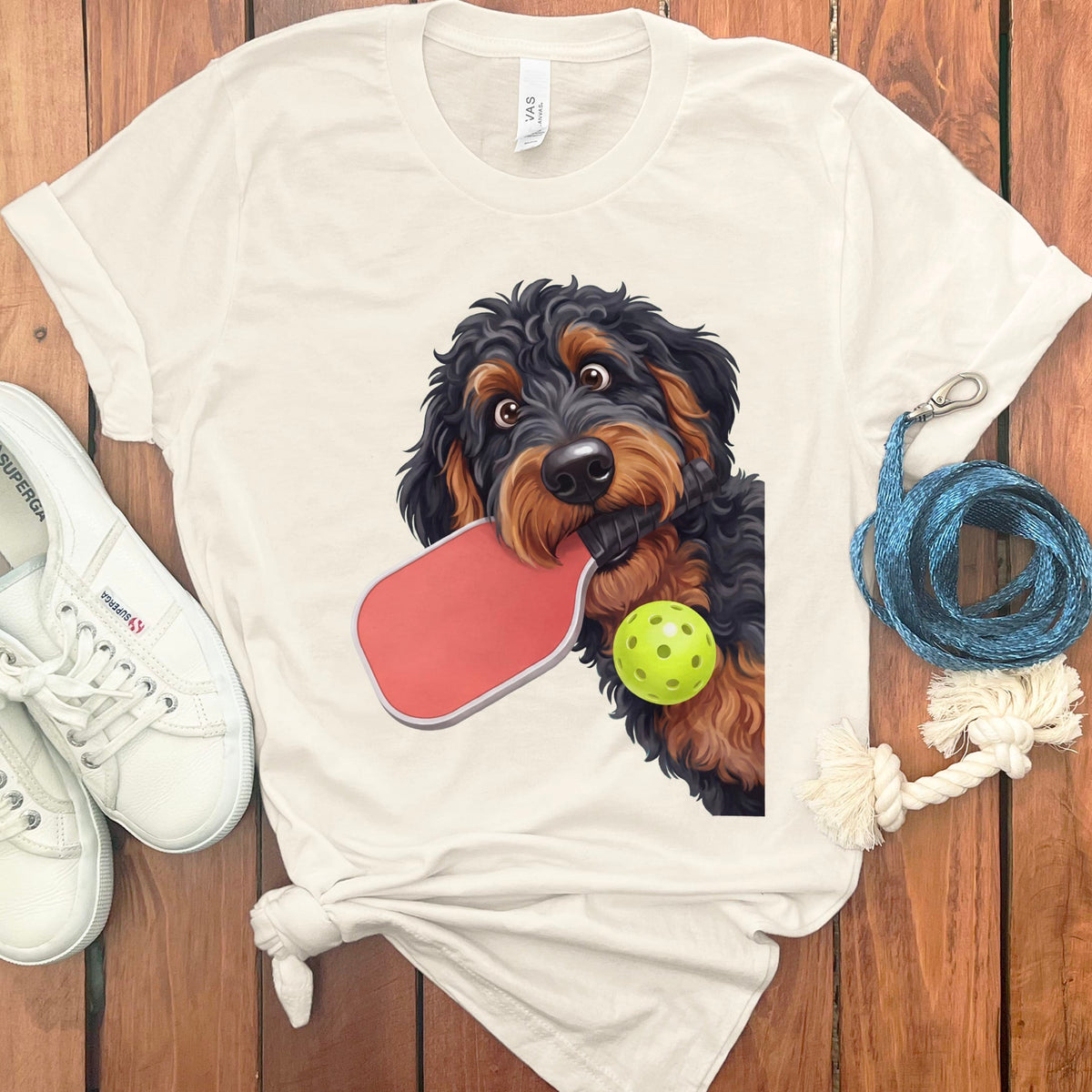 Phantom Goldendoodle Pickleball T-Shirt in Natural / S by Puppy Jo