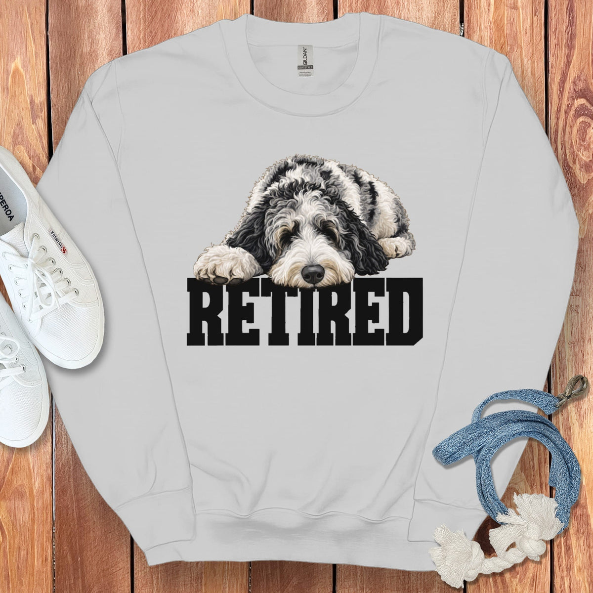 Retired Sleeping Merle Goldendoodle Sweatshirt in Sport Grey / S by Puppy Jo