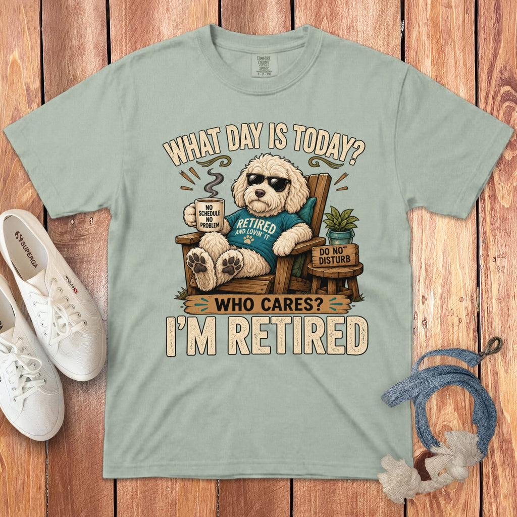 I'm Retired Cream Goldendoodle Signature T-Shirt in Bay / S by Puppy Jo